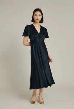 Grace Satin Midi Dress Navy