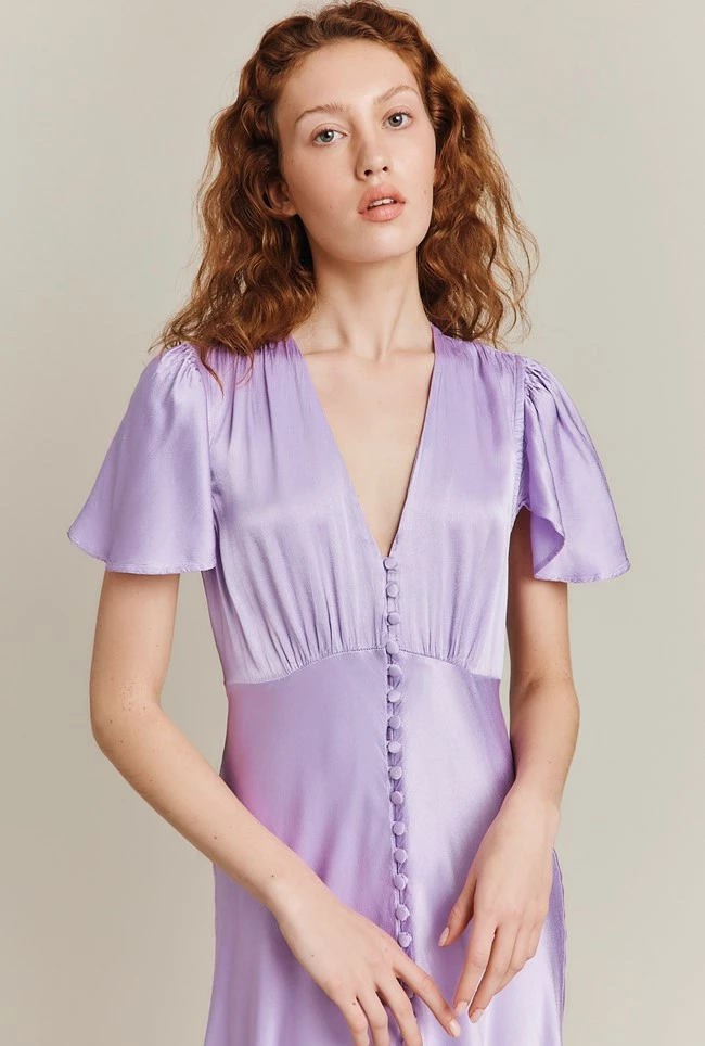 Grace Satin Midi Dress Lilac - Image 4