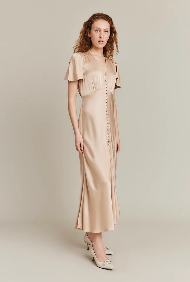 Grace Satin Midi Dress Stone - Image 2