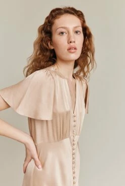 Grace Satin Midi Dress Stone