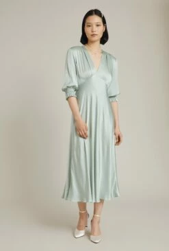 Elle Satin Midi Dress Dusty Green