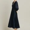 Elle Satin Midi Dress Navy