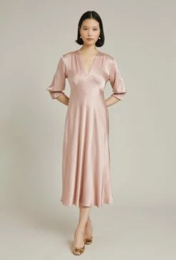 Elle Satin Midi Dress Boudoir Pink