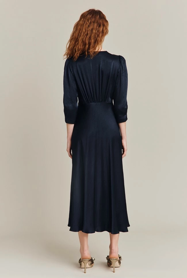 Madison Satin Midi Dress Navy - Image 4