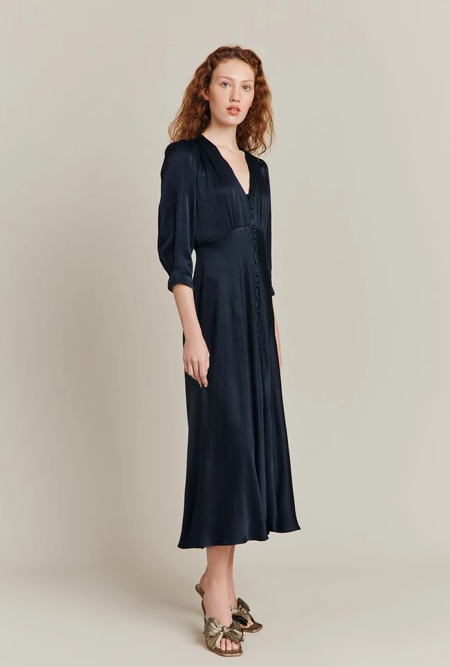 Madison Satin Midi Dress Navy - Image 3