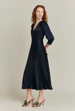 Madison Satin Midi Dress Navy