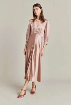 Madison Satin Midi Dress Fawn