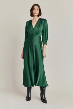 Madison Satin Midi Dress Dark Green