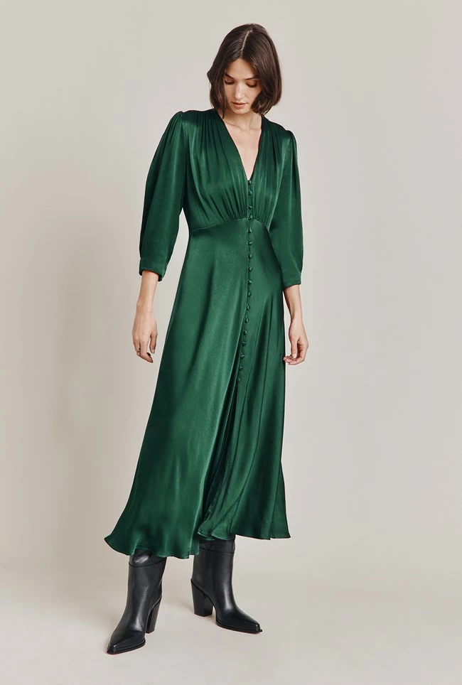 Madison Satin Midi Dress Dark Green - Image 3