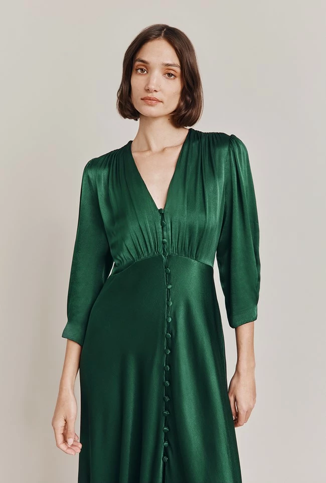 Madison Satin Midi Dress Dark Green - Image 2