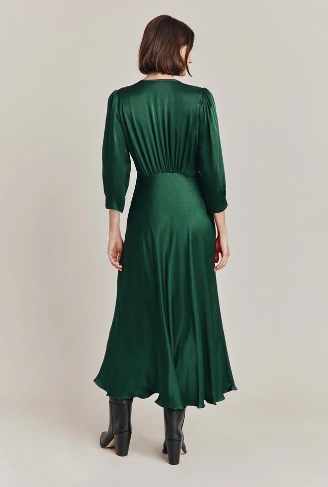 Madison Satin Midi Dress Dark Green - Image 4