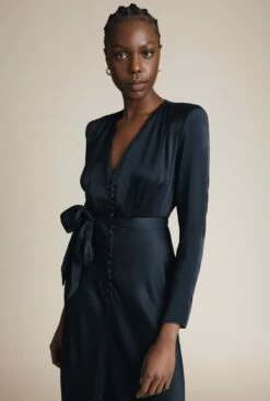 Meryl Satin Midi Dress Navy