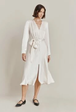 Meryl Satin Midi Dress Ivory
