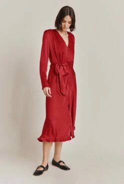 Meryl Satin Midi Dress Rosey Red