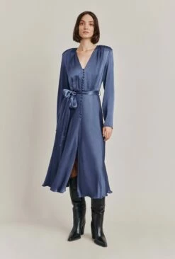 Meryl Satin Midi Dress Dark Blue