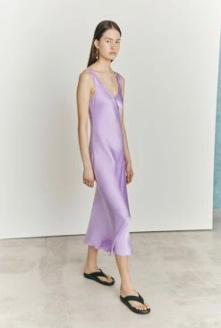 Palm Lilac Satin Slip Midi Dress Lilac
