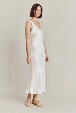 Palm Satin Slip Midi Dress Ivory