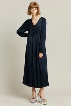Violet Satin Midi Dress Navy