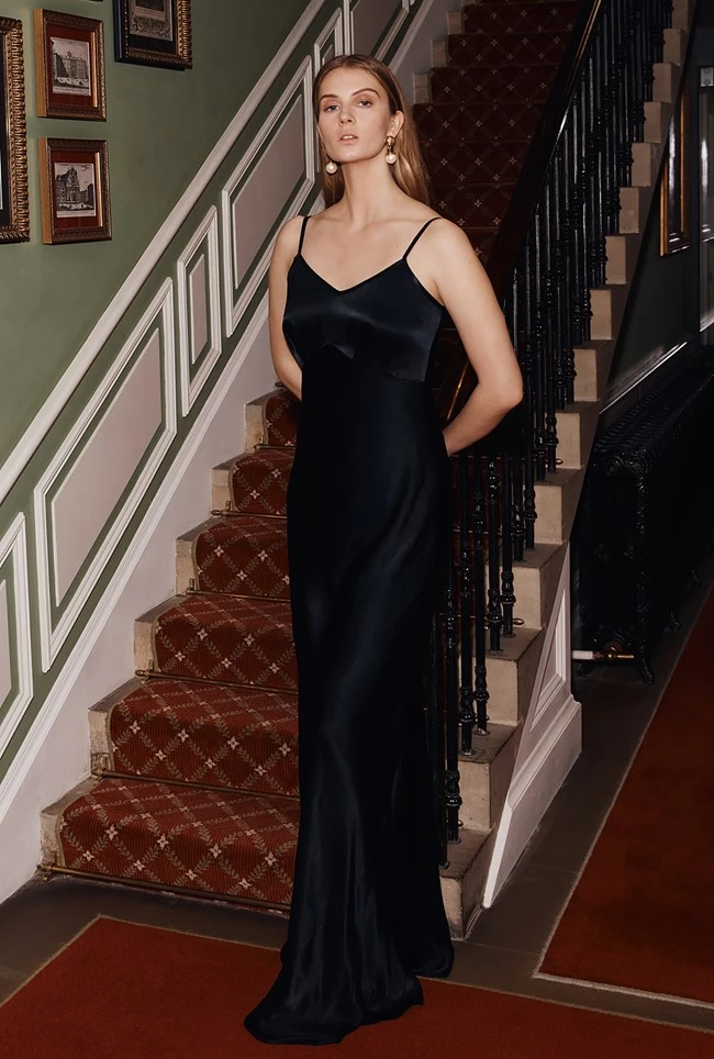 Winnie Satin Maxi Dress Navy - Image 3