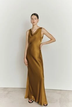 Ada Satin Maxi Dress Olive