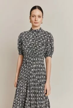 Luella Crepe Midi Dress Black Shadow Daisy