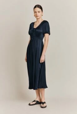 Morella Satin Midi Dress Navy