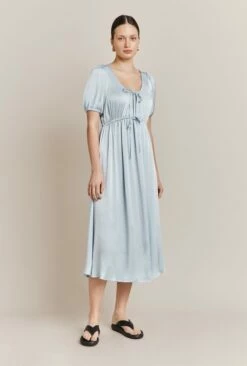 Morella Satin Midi Dress Chambray Blue