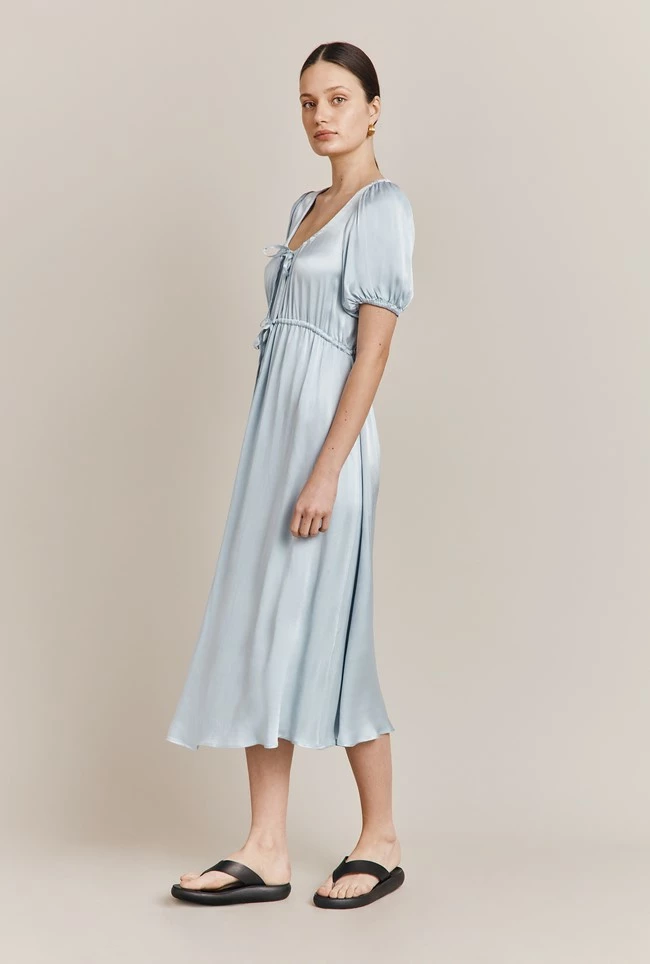 Morella Satin Midi Dress Chambray Blue - Image 2
