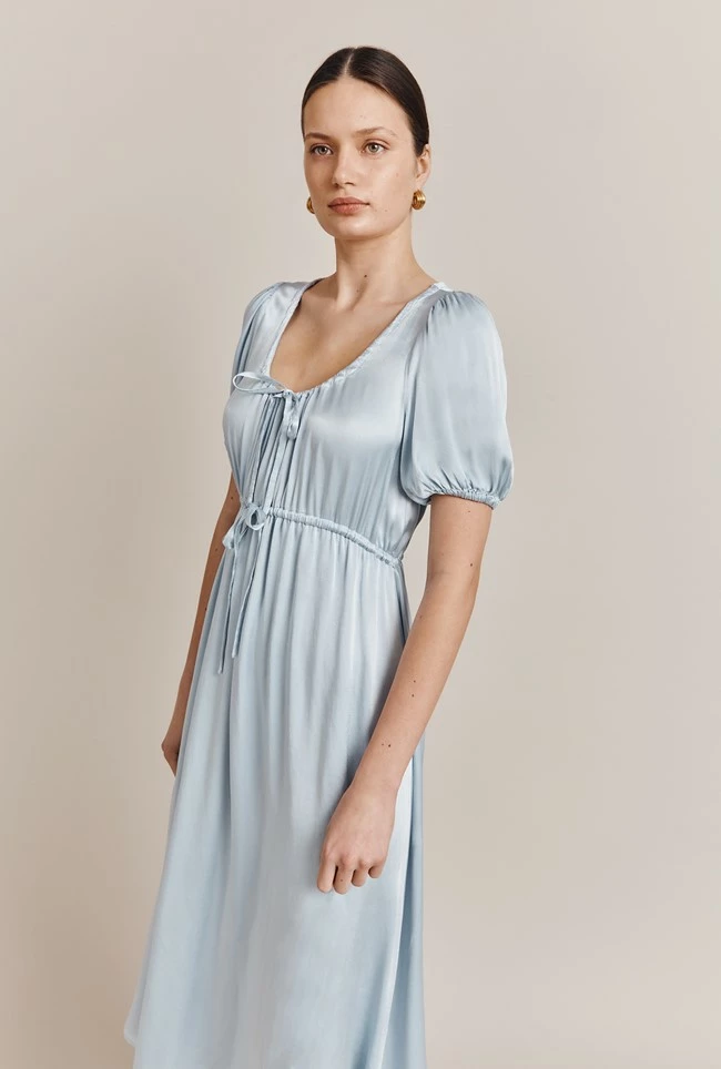 Morella Satin Midi Dress Chambray Blue - Image 4