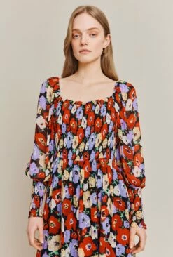 Kristie Crepe Midi Dress Poppy Floral Black