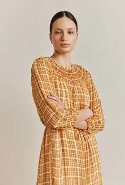 Poppy Gingham Knee Length Dress Orange Gingham