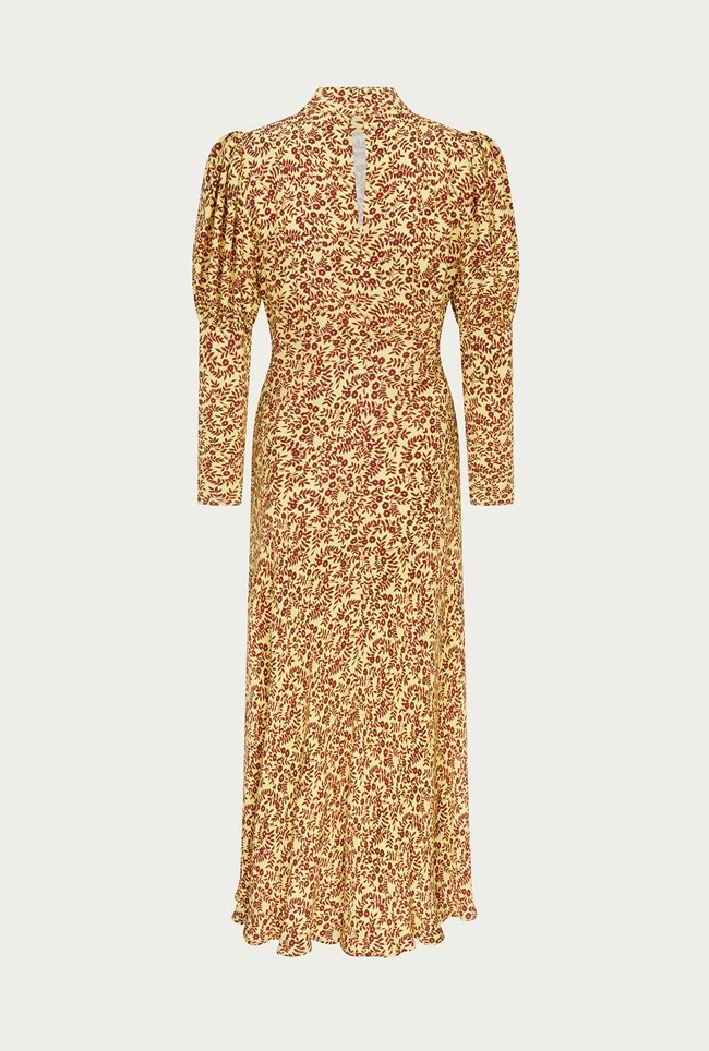 Lea Crepe Midi Dress Yellow Flowerpots - Image 6