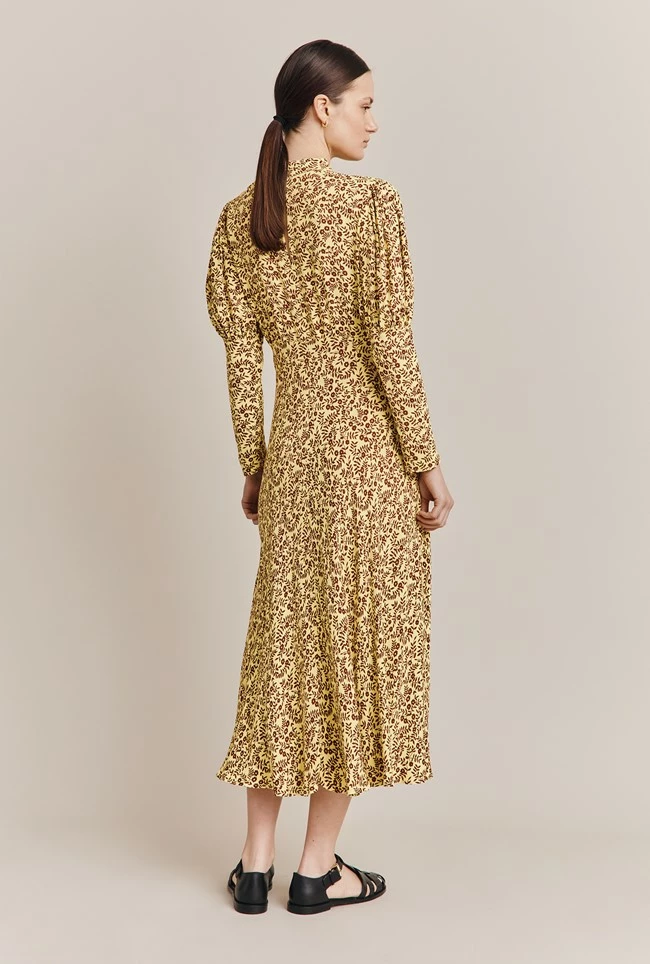 Lea Crepe Midi Dress Yellow Flowerpots - Image 4