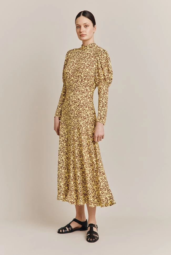 Lea Crepe Midi Dress Yellow Flowerpots - Image 2