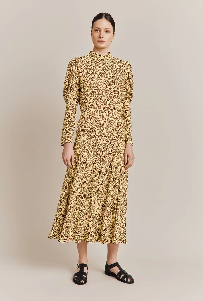 Lea Crepe Midi Dress Yellow Flowerpots - Image 3