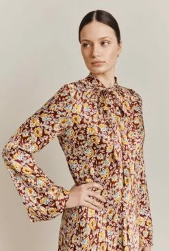 Ayla Satin Midi Dress Sandy Floral