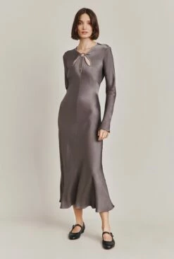 Freya Satin Midi Dress Grey
