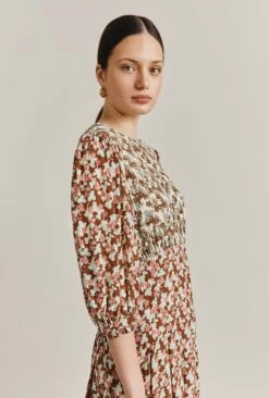 Iris Midi Dress Maroon Floral