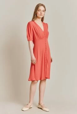 Mia Crepe Knee Length Dress Coral