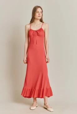 Isabella Crepe Midi Dress Coral