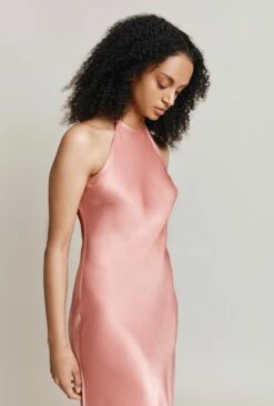 Elsie Satin Midi Dress Dusty Blush
