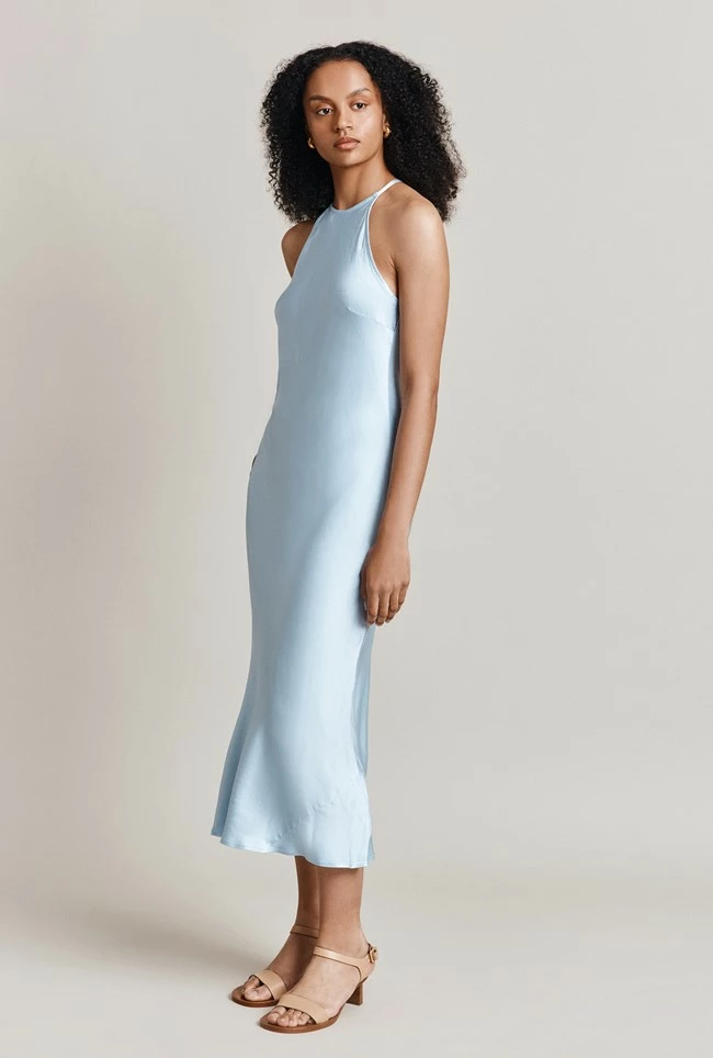Elsie Satin Midi Dress Chambray Blue - Image 2