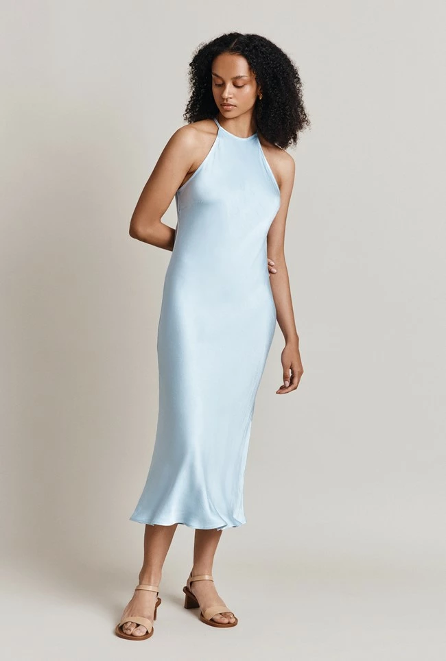 Elsie Satin Midi Dress Chambray Blue - Image 4