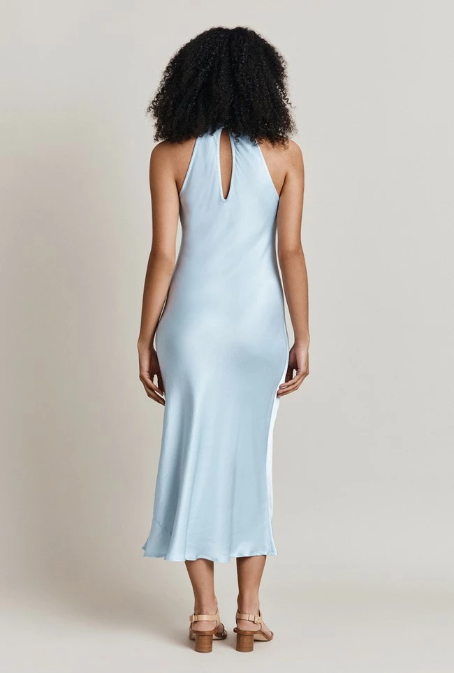 Elsie Satin Midi Dress Chambray Blue - Image 3