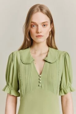 Lili Crepe Knee Length Dress Leaf