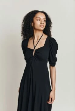 Penelope Crepe Midi Dress Black