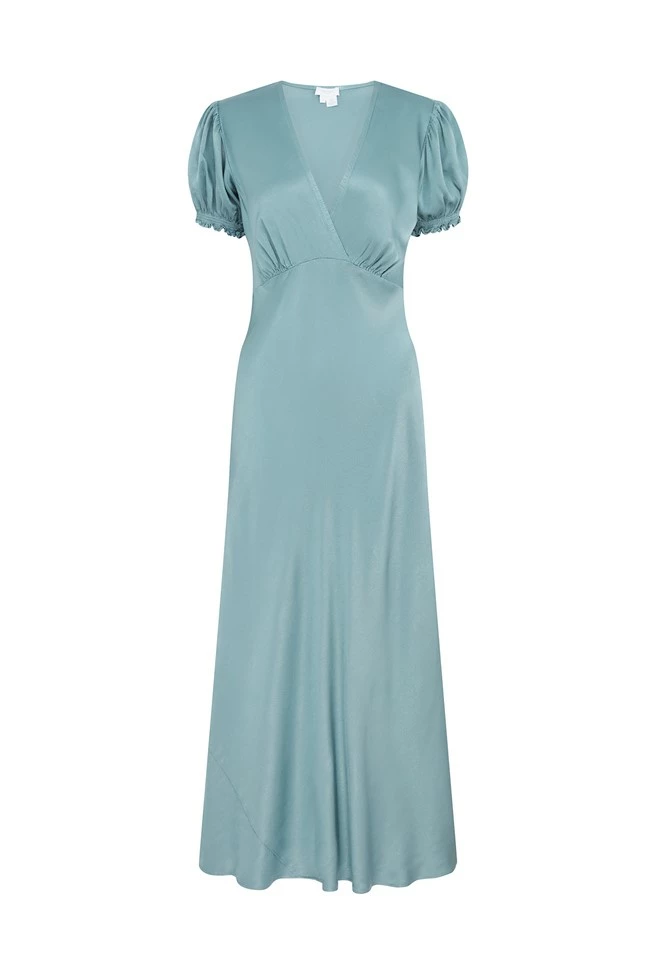 Clemence Satin Midi Dress Petrol Green - Image 5