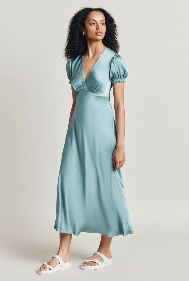 Clemence Satin Midi Dress Petrol Green - Image 4