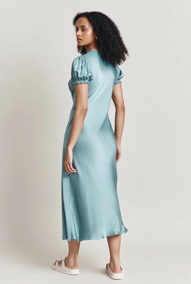 Clemence Satin Midi Dress Petrol Green - Image 3