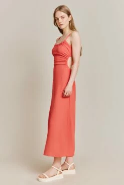Sophie Crepe Midi Dress Coral